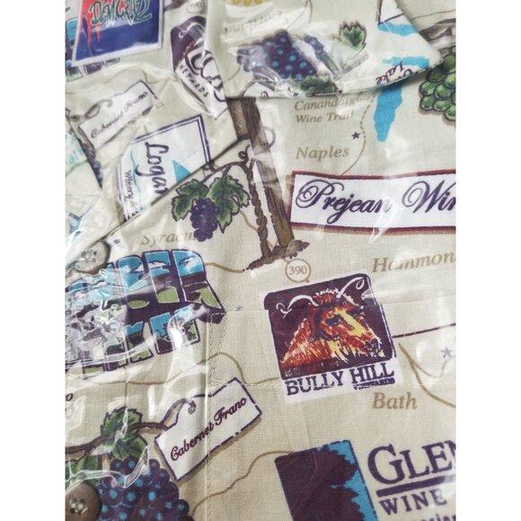 DemCrazy Size M Vintage Finger Lakes Winery Map Print Button-Up Shirt 100% Cotto - Picture 7 of 7